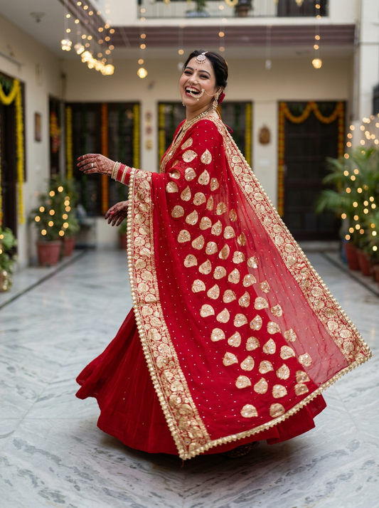 Patjhad Mirror Dupatta, Crimson Red — product view 1
