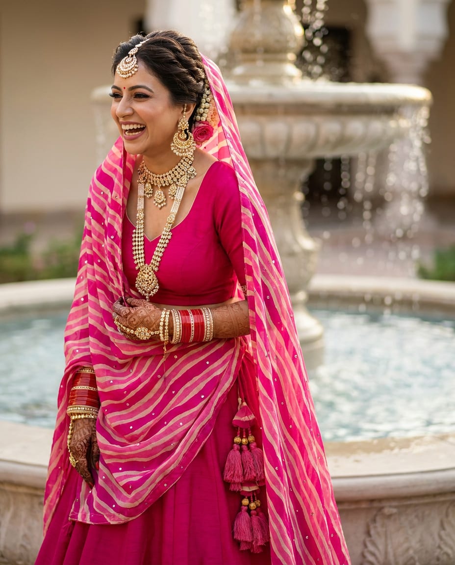 Fuchsia Wave Mirror Dupatta — product view 1