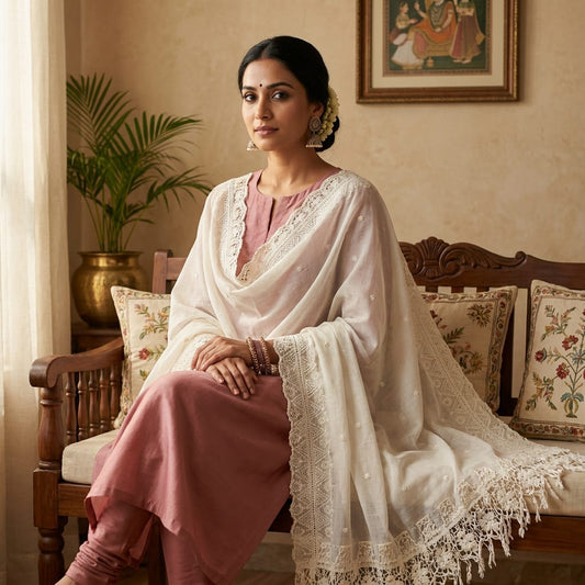 Jhaalar Cream Cutwork Dupatta — product view 1