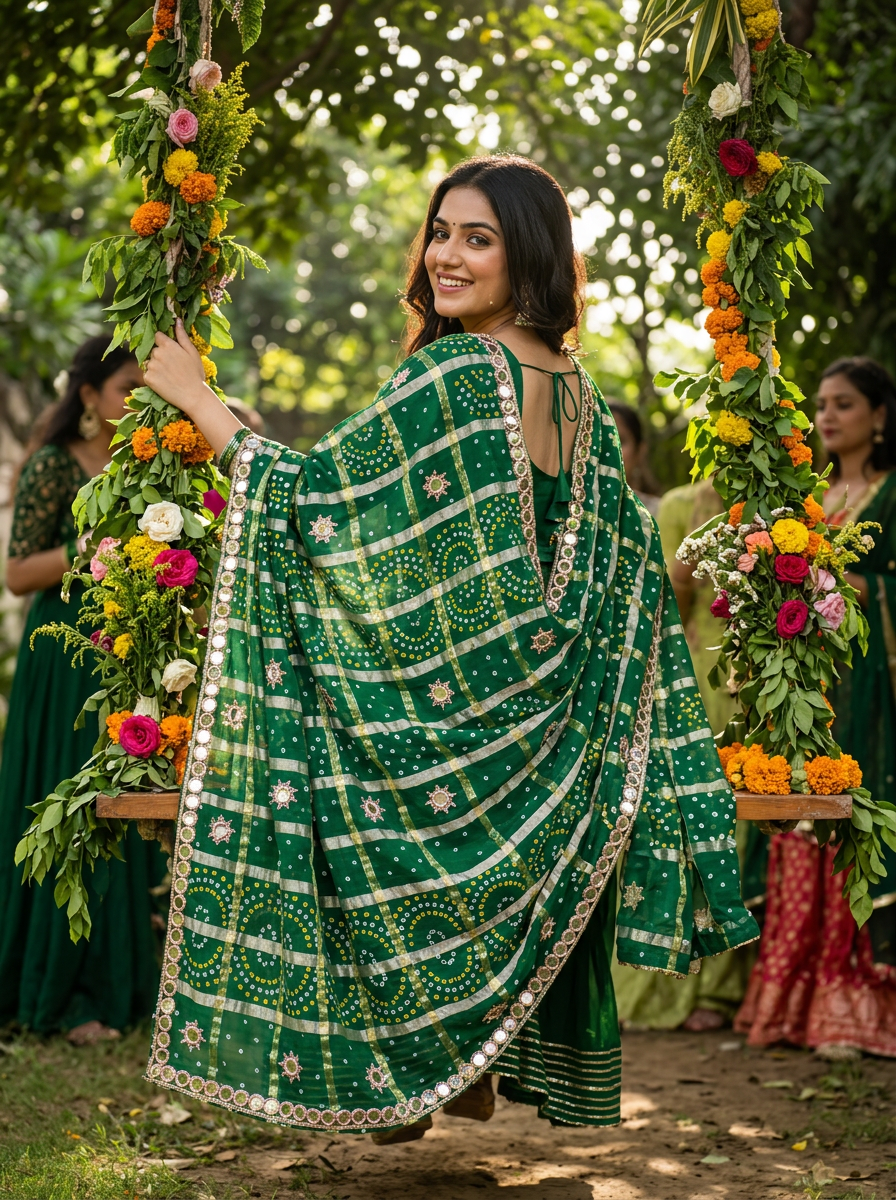Jagmag Mirror Dupatta, Emerald Green — product view 1
