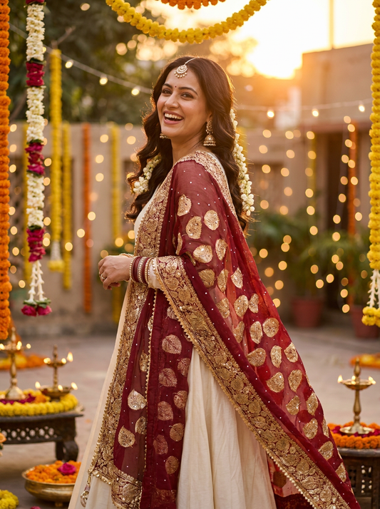 Patjhad Mirror Dupatta, Maroon — product view 1