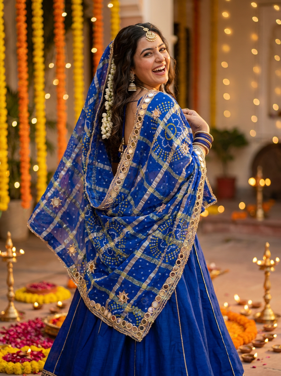 Jagmag Mirror Dupatta, Royal Blue — product view 1
