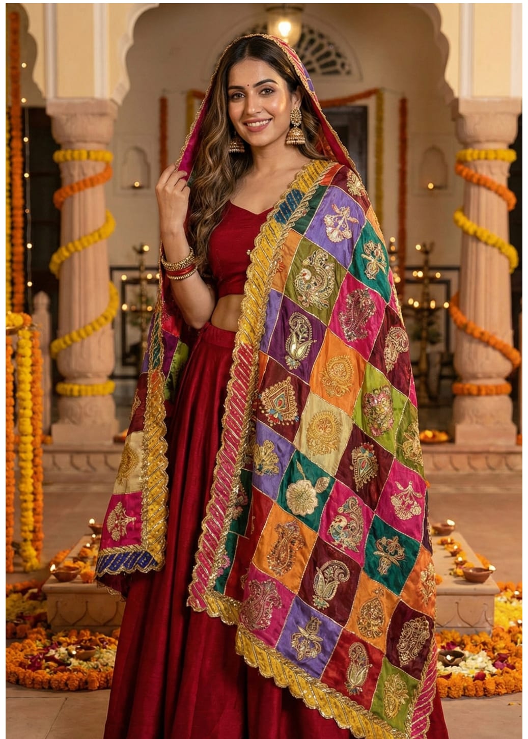 Rangmahal Patchwork Dupatta — product view 2