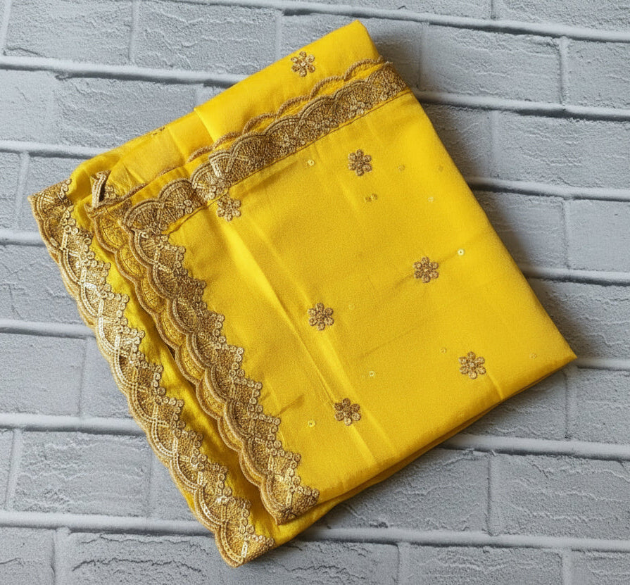 Festive Haldi Yellow Embellished Dupatta With Premium Lace Border — product view 2