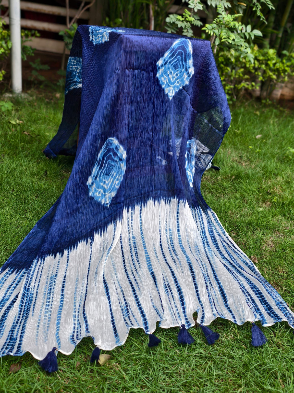 Indigo Flow Artisanal Tie Dye Stole — product view 2
