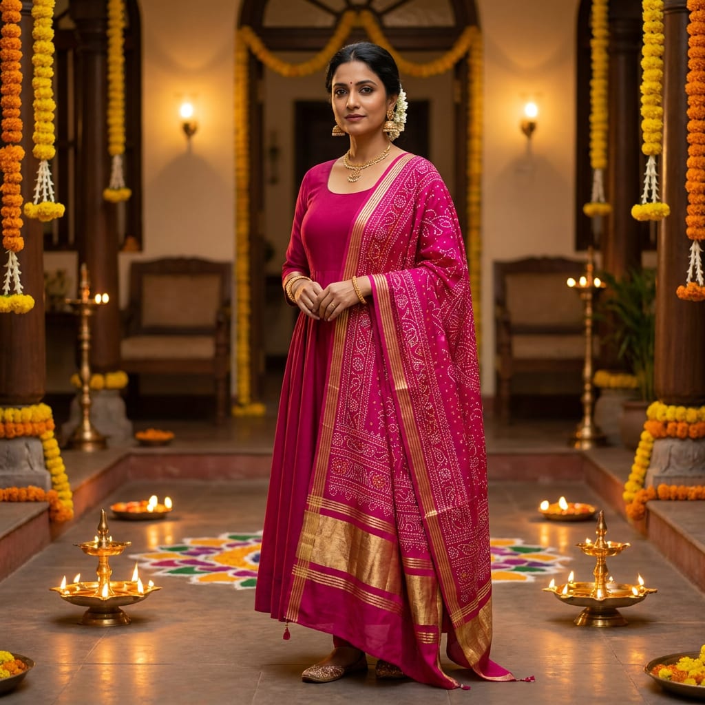Fuchsia Gold Bandhani Radiance — product view 2