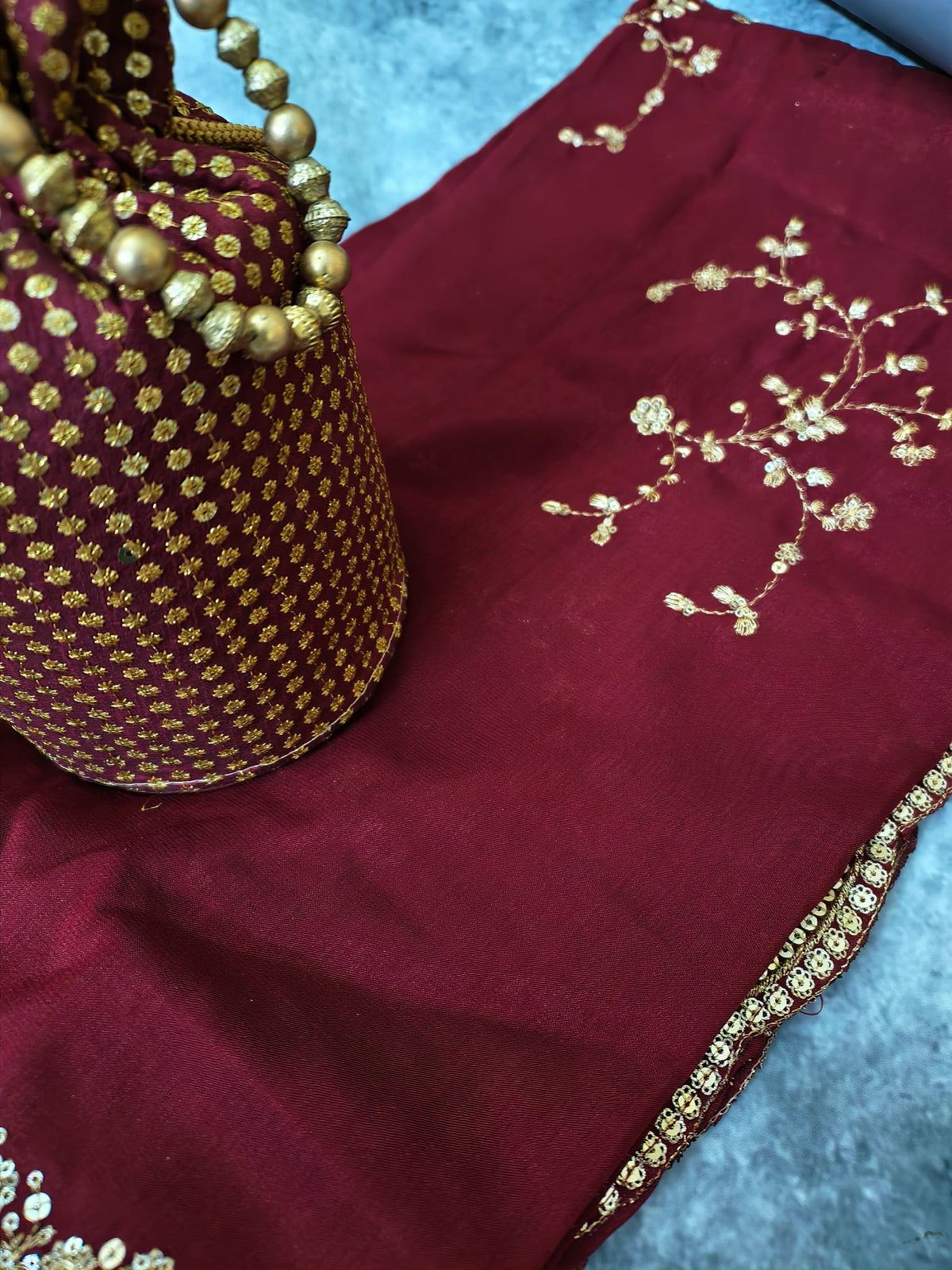 Combo Maroon & Gold Embroidered Festivity Dupatta — product view 2