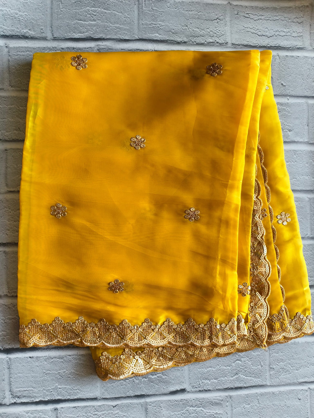 Festive Haldi Yellow Embellished Dupatta With Premium Lace Border — product view 3
