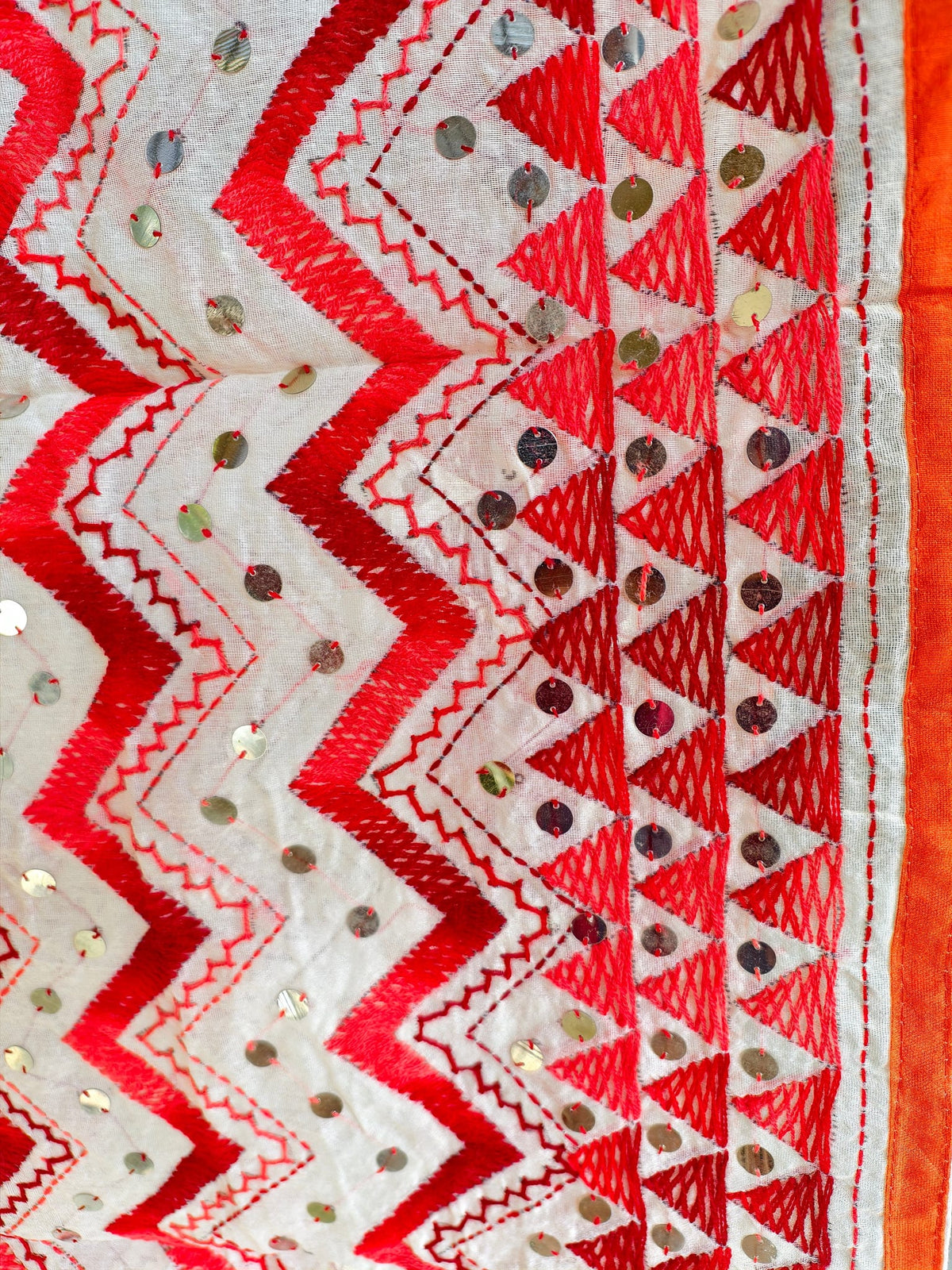 Red White Chevron Zigzag Embroidered Dupatta With Mirror Work — product view 3