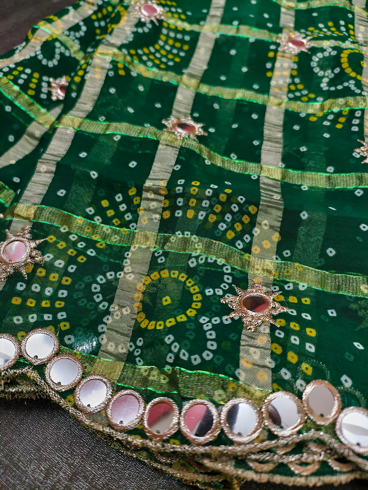Jagmag Mirror Dupatta, Emerald Green — product view 3