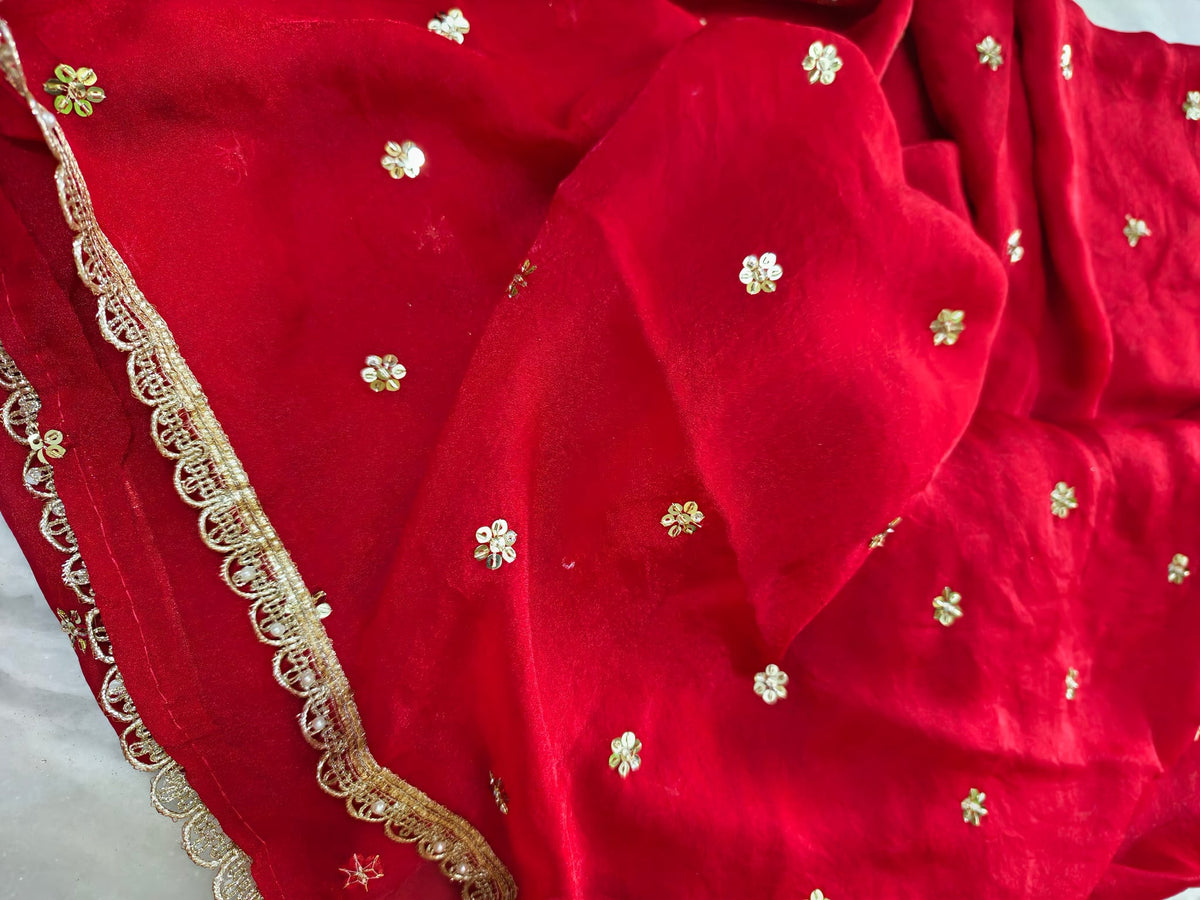Combo Of Beautiful Red Potli Bag And Scarlet Zari & Pearl Dupatta — product view 4