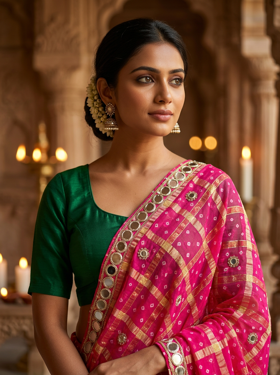 Jagmag Mirror Dupatta, Hot Pink — product view 4