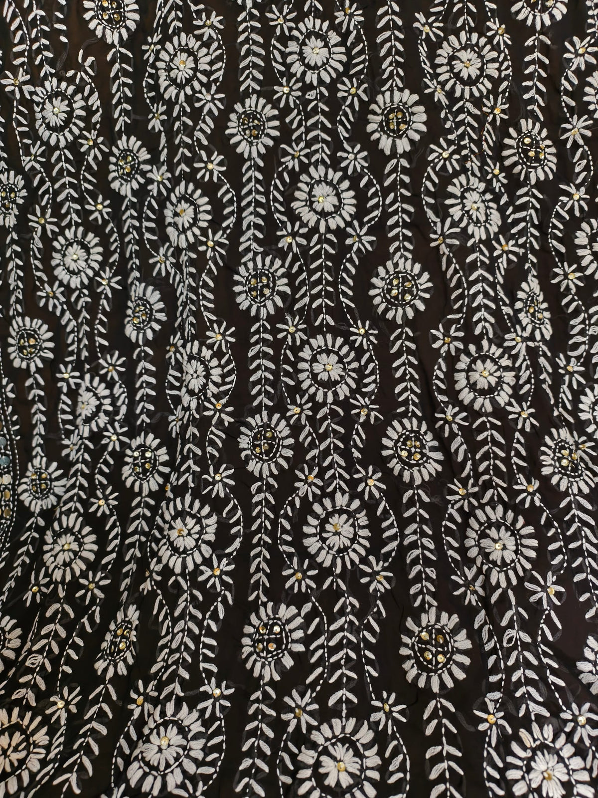 Black Georgette Dupatta With Dense White Thread Embroidery Heavy Sequin Border — product view 4