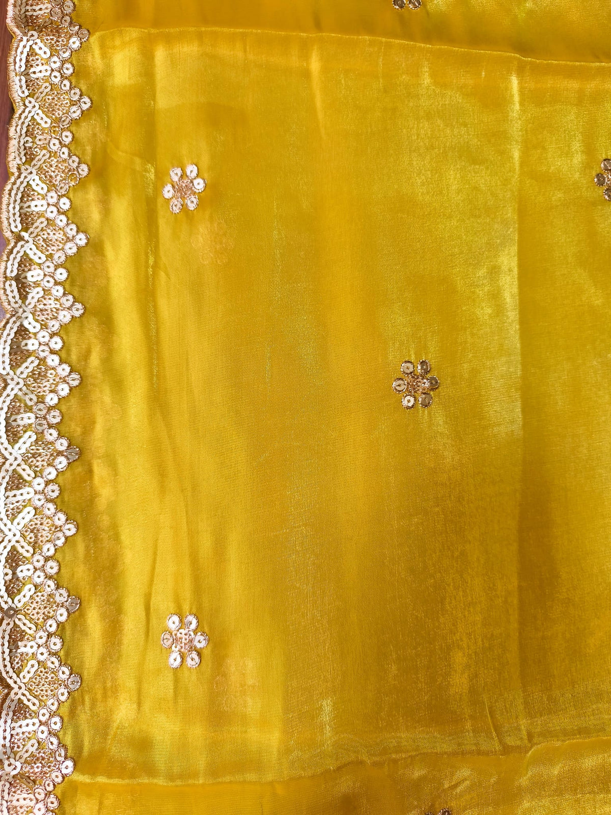 Festive Haldi Yellow Embellished Dupatta With Premium Lace Border — product view 5