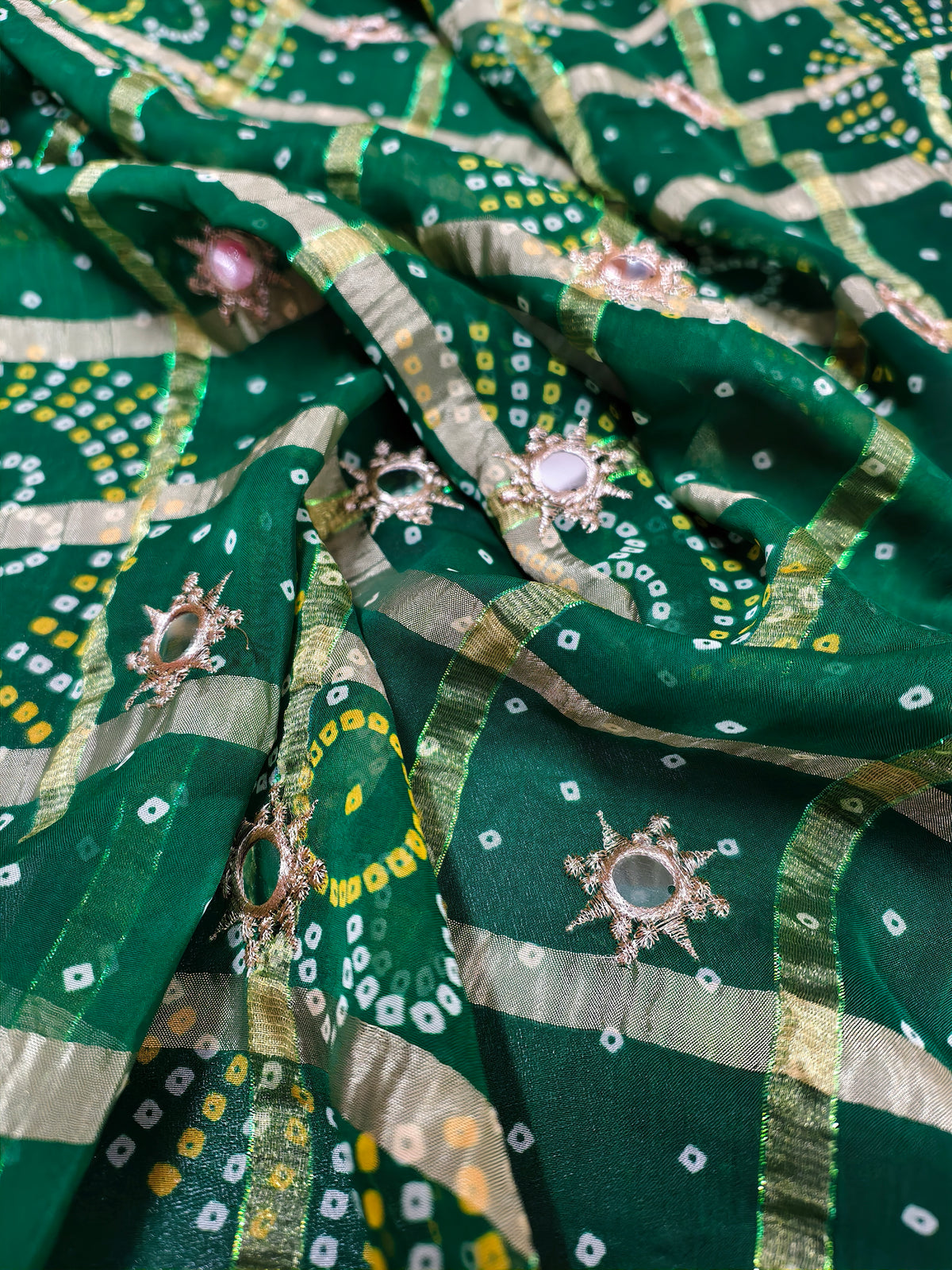 Jagmag Mirror Dupatta, Emerald Green — product view 5