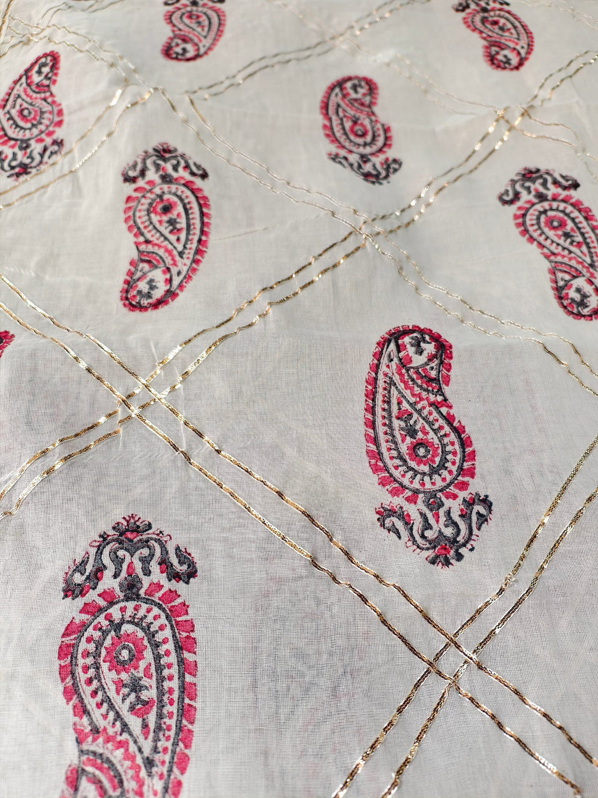 Handcrafted Cream Dupatta With Traditional Paisley Print Zari Border — product view 5