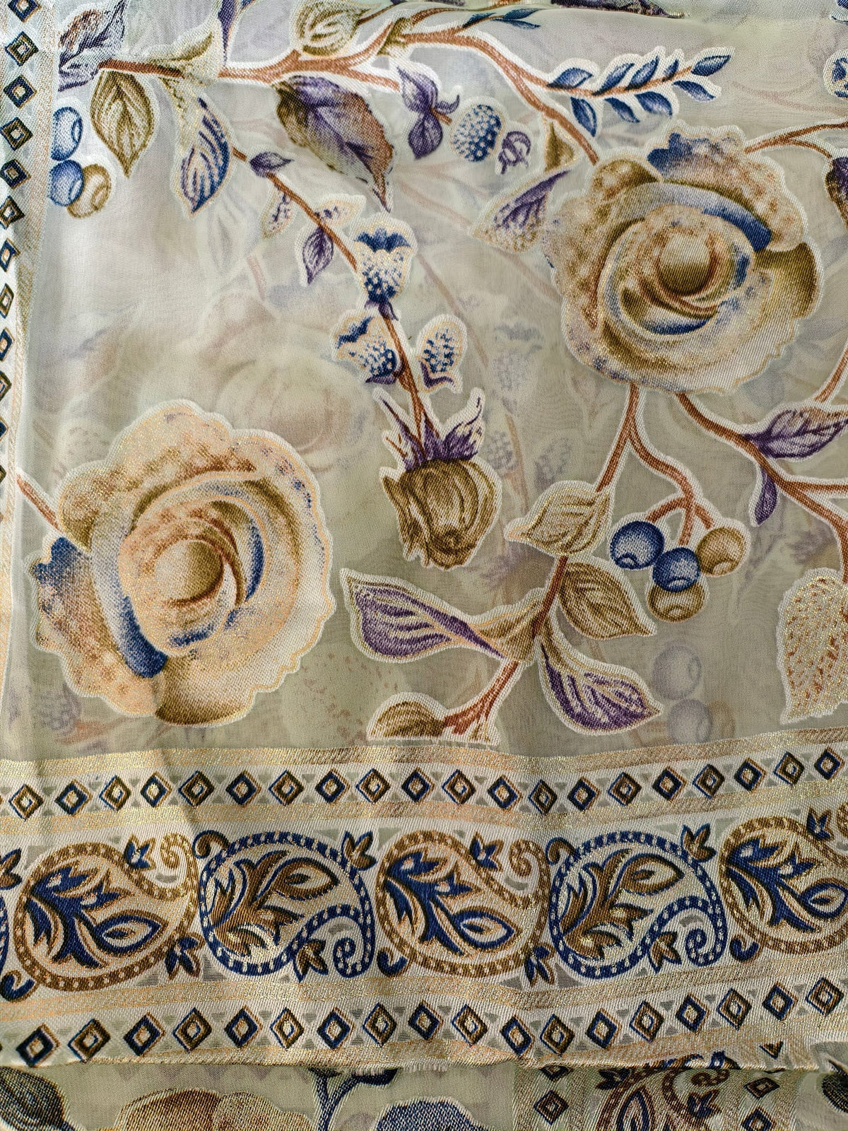 Combo Mint Melody  Brasso Floral Dupatta With Gold Jacquard Border Printed Peacock Potli — product view 5