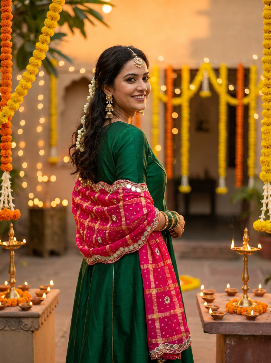 Jagmag Mirror Dupatta, Hot Pink — product view 6