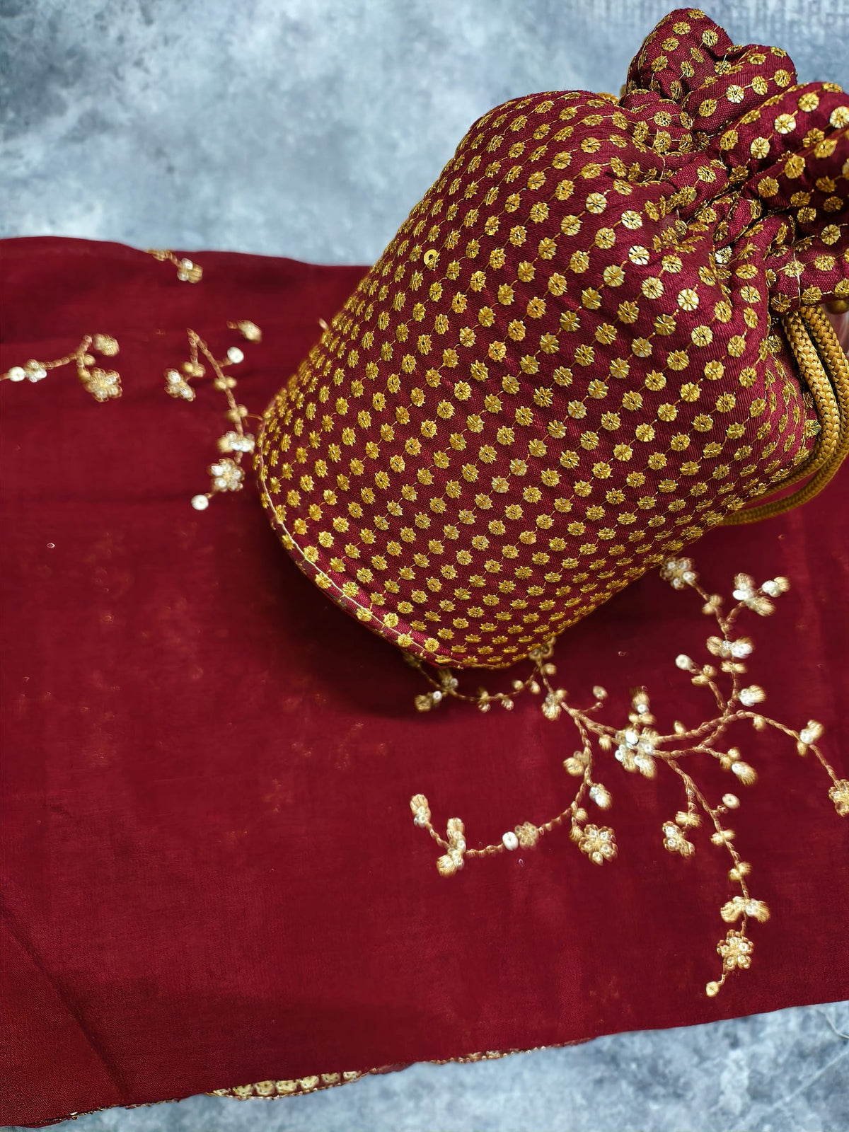 Combo Maroon & Gold Embroidered Festivity Dupatta — product view 6