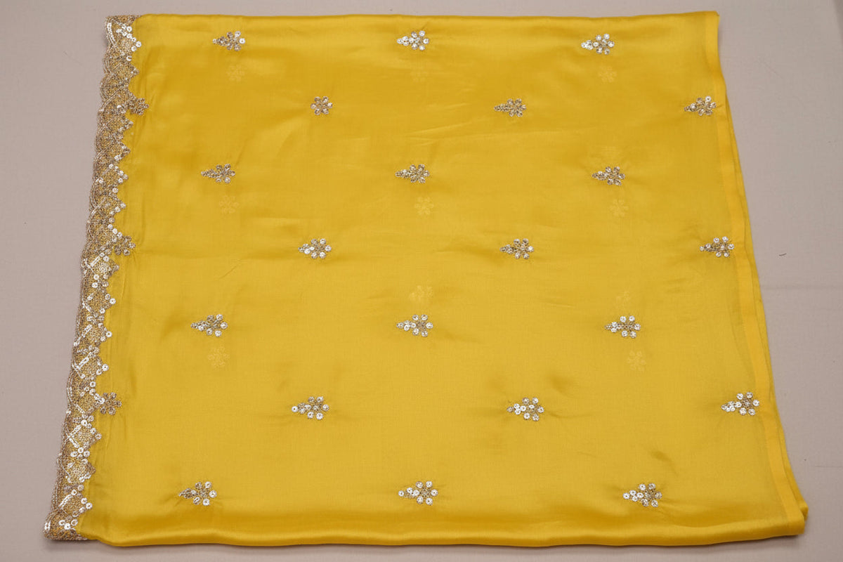 Festive Haldi Yellow Embellished Dupatta With Premium Lace Border — product view 6