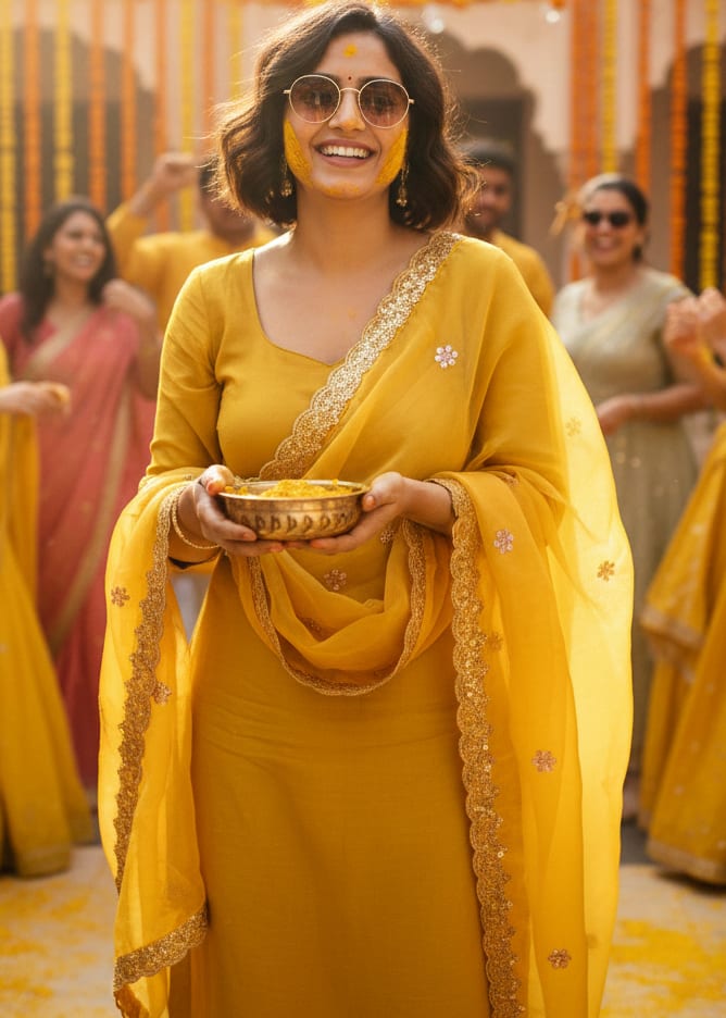 Festive Haldi Yellow Embellished Dupatta With Premium Lace Border — product view 7