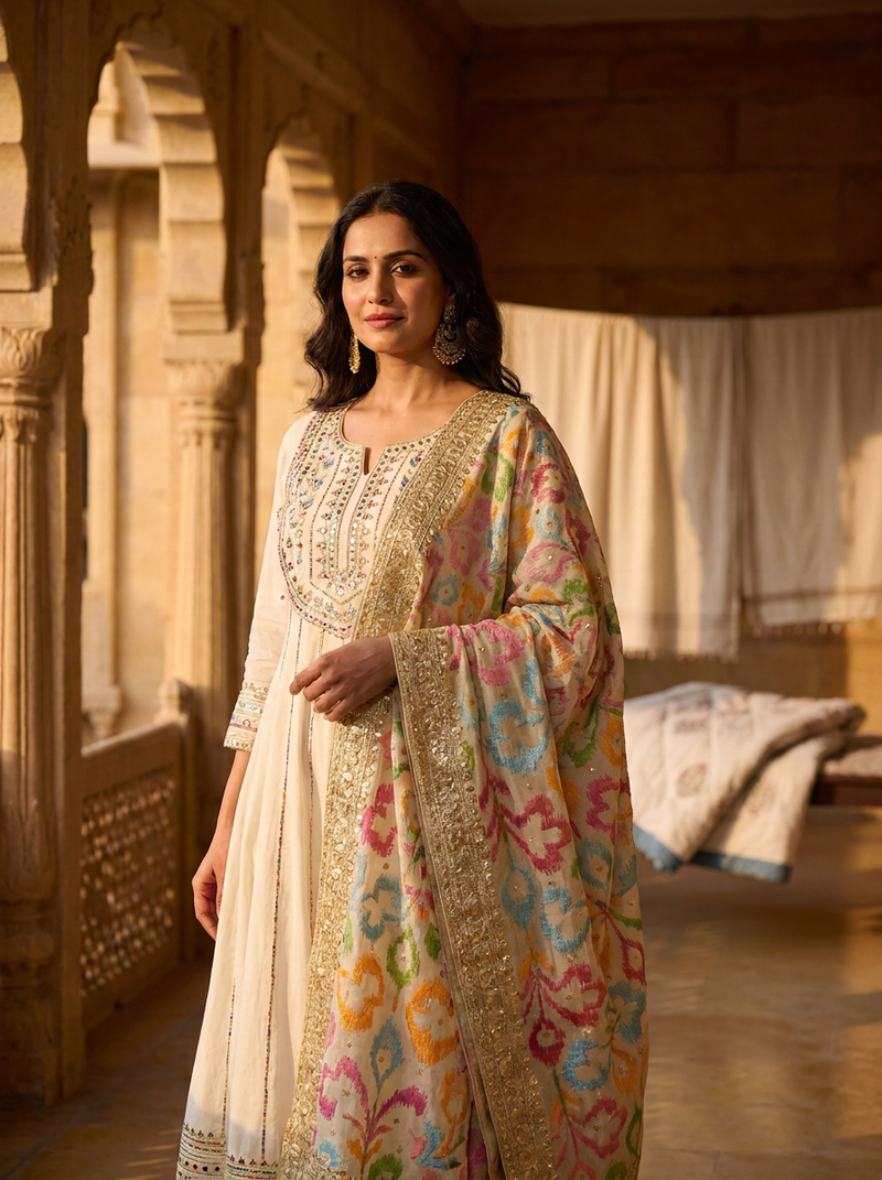 Same model wearing the Vividh Dupatta