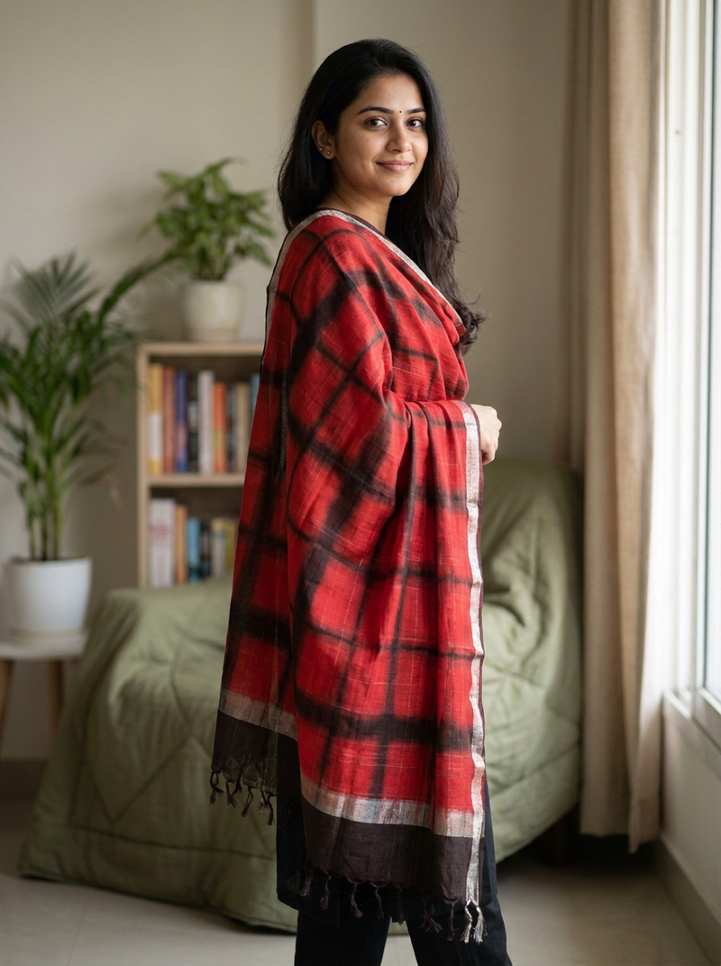 Same model wearing the Chaukhat Shibori Dupatta