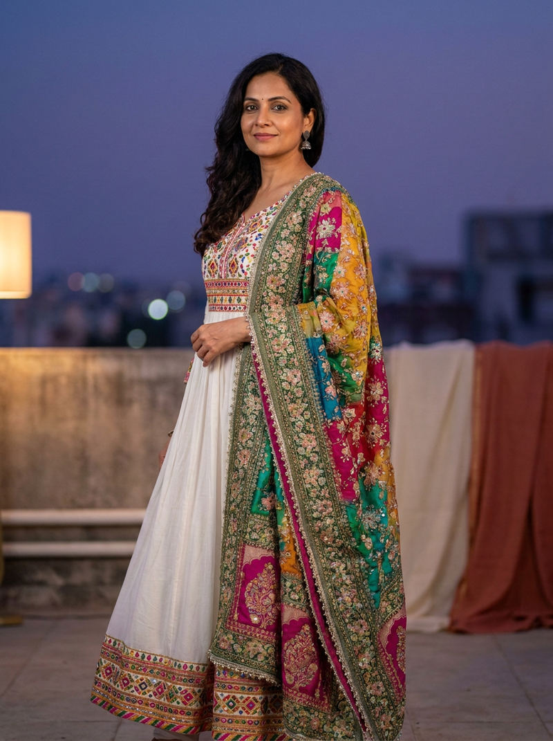 Same model wearing the Vatika Dupatta
