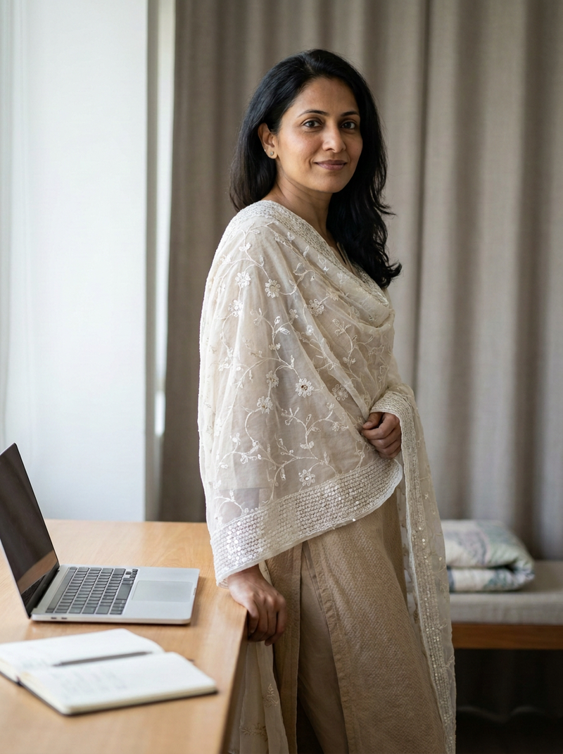 Same model wearing the Pushpika Dupatta