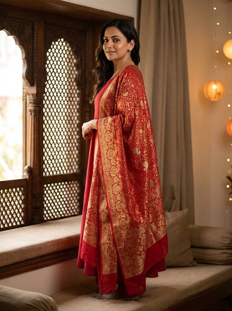 Same model wearing the Kashish Banarasi Dupatta