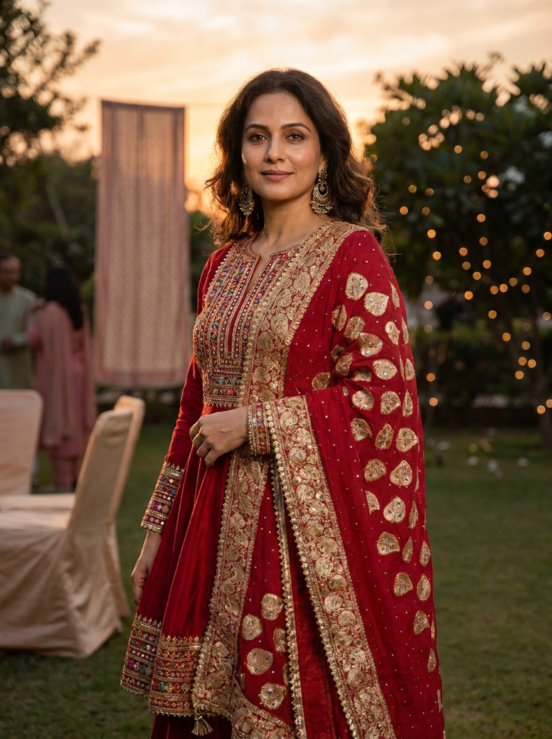 Same model wearing the Patjhad Mirror Dupatta