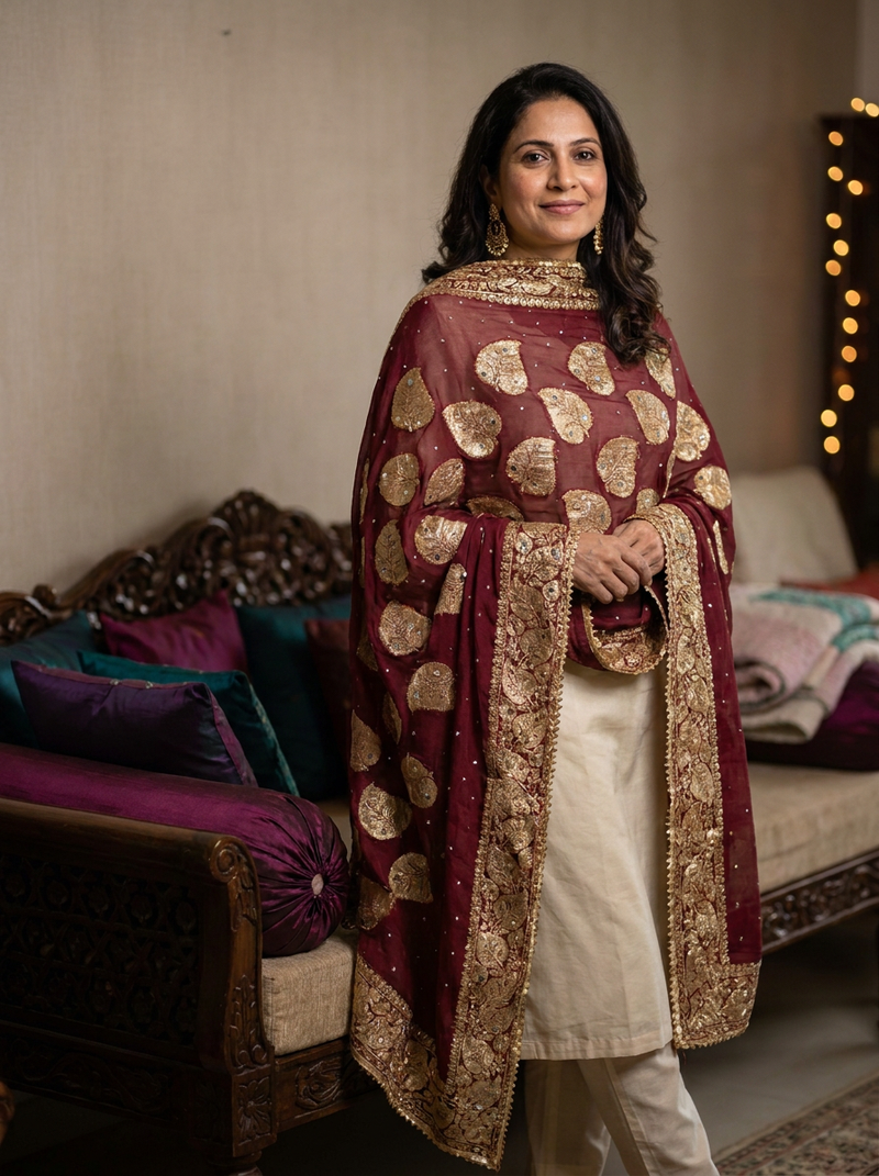Same model wearing the Patjhad Mirror Dupatta