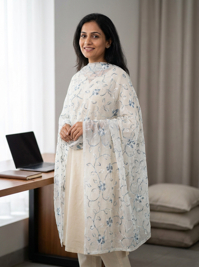 Same model wearing the Pravah Dupatta