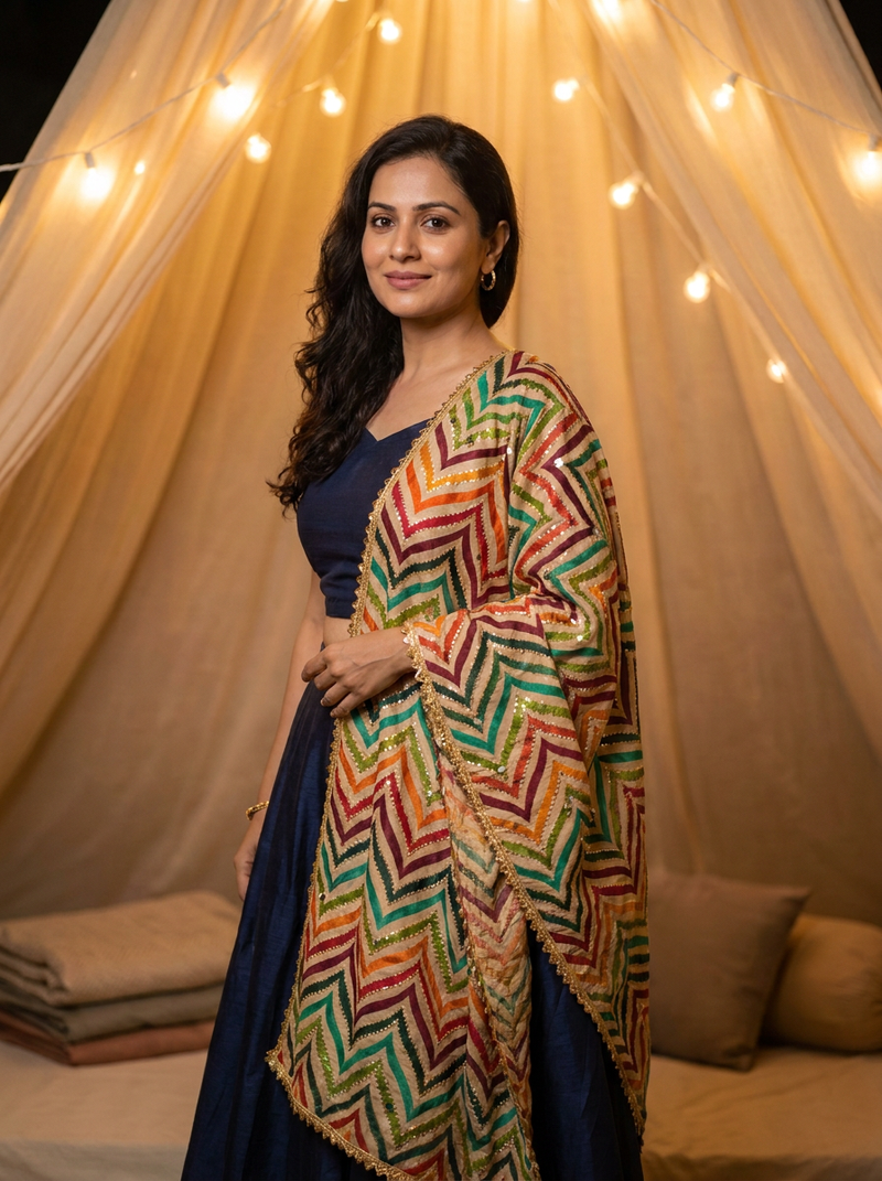 Same model wearing the Bijli Dupatta