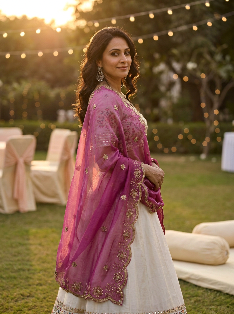 Same model wearing the Pankhuri Dupatta