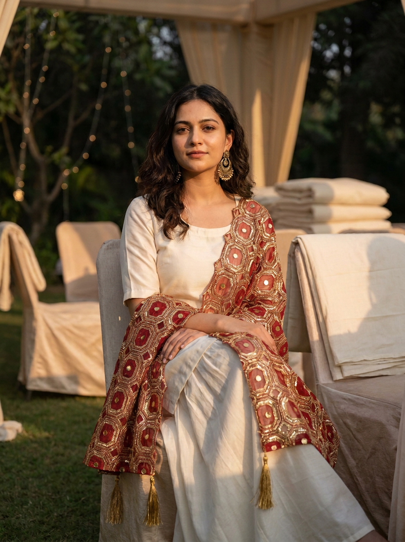 Same model wearing the Dilkhush Cutwork Dupatta