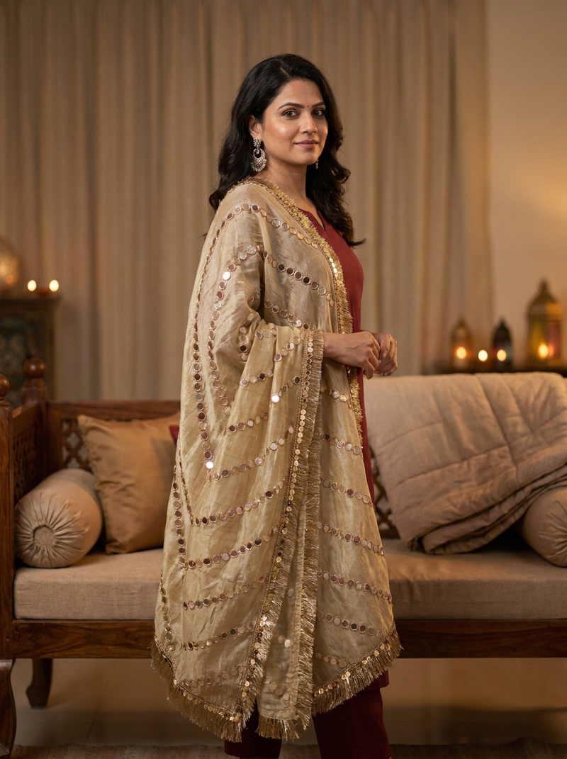 Same model wearing the Jhilmil Mirror Dupatta