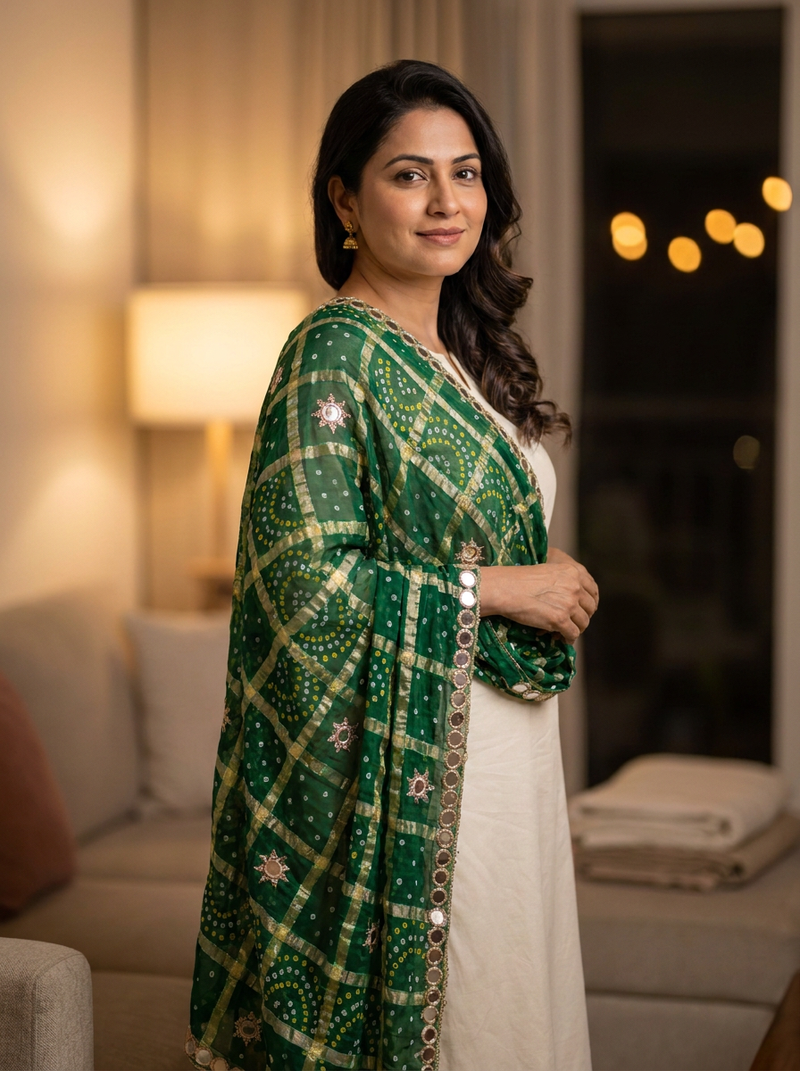 Same model wearing the Jagmag Mirror Dupatta
