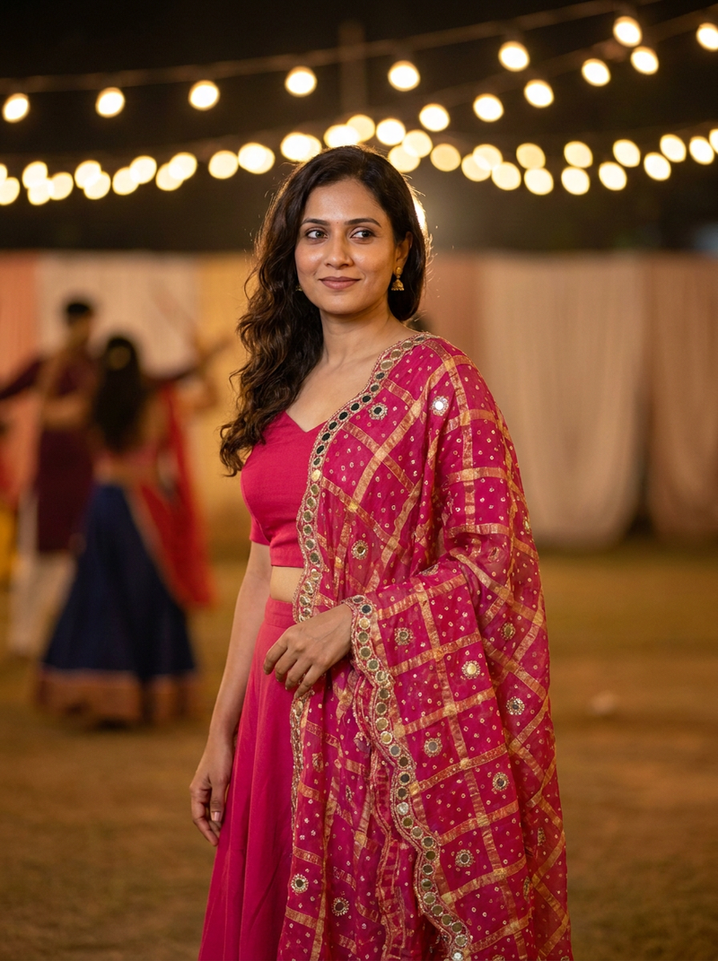 Same model wearing the Jagmag Mirror Dupatta