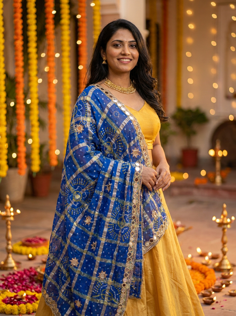 Same model wearing the Jagmag Mirror Dupatta