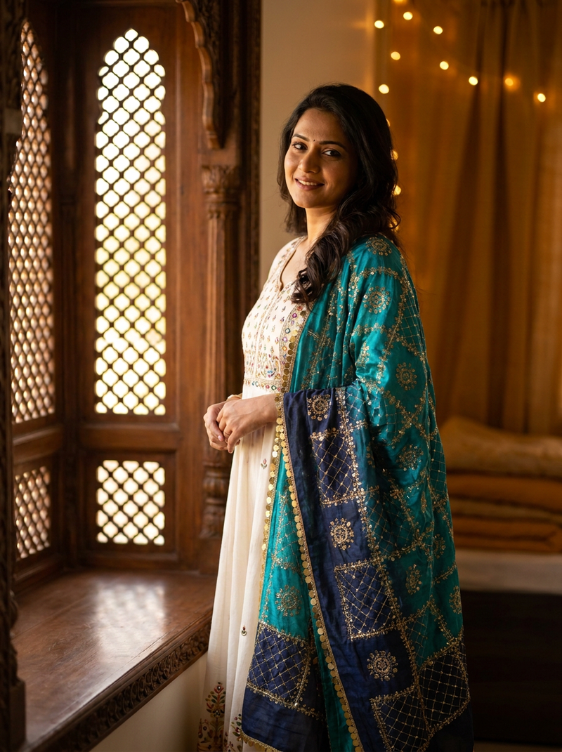 Same model wearing the Tarang Dupatta